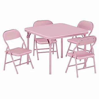 5 pc Kids Folding Square Card Table & Chair Set, Upholstered Soft Cushion Seats for Playroom