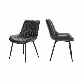 Set of 2 Modern Dining Chairs, Black Upholstered PU Leather Chairs for Kitchen & Dining Room