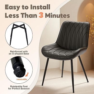 Set of 2 Modern Dining Chairs, Black Upholstered PU Leather Chairs for Kitchen & Dining Room