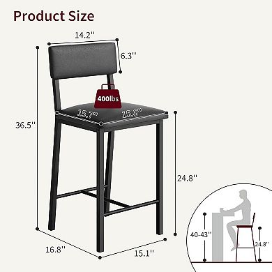 Bar Stools Set of 2, Upholstered Counter Stools with Back & Footrest, for Kitchen Island