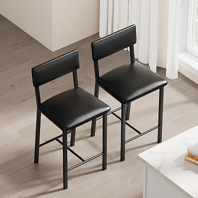 Bar Stools Set of 2, Upholstered Counter Stools with Back & Footrest, for Kitchen Island