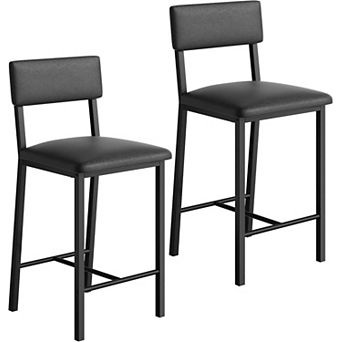 Bar Stools Set of 2, Upholstered Counter Stools with Back & Footrest, for Kitchen Island