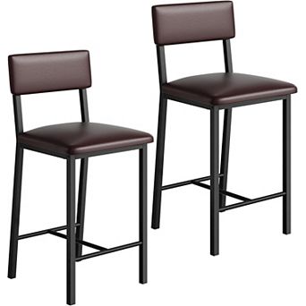 Bar Stools Set of 2, Upholstered Counter Stools with Back & Footrest, for Kitchen Island