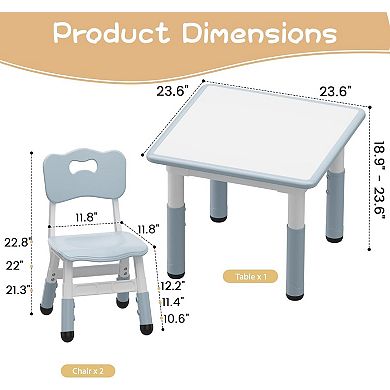 Kids Table and 2 Chairs Set, Height Adjustable Toddler Table and Chair Set for 2, Graffiti Desktop