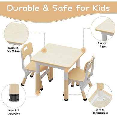 Kids Table and 2 Chairs Set, Height Adjustable Toddler Table and Chair Set for 2, Graffiti Desktop