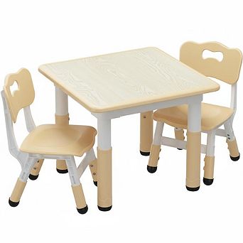 Kids Table and 2 Chairs Set, Height Adjustable Toddler Table and Chair Set for 2, Graffiti Desktop