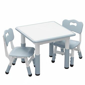 Kids Table and 2 Chairs Set, Height Adjustable Toddler Table and Chair Set for 2, Graffiti Desktop