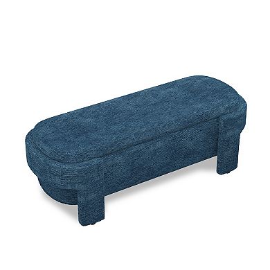 Modern Large Linen Upholstered Storage Ottoman Bench for Entryway, Bed End Bench