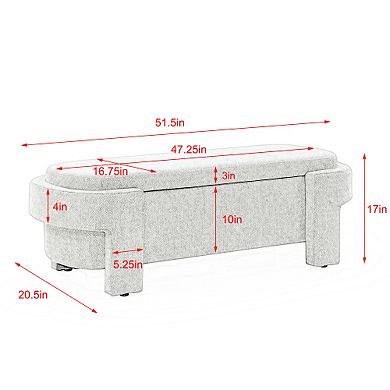 Modern Large Linen Upholstered Storage Ottoman Bench for Entryway, Bed End Bench