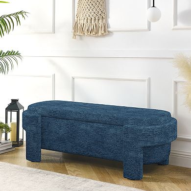 Modern Large Linen Upholstered Storage Ottoman Bench for Entryway, Bed End Bench