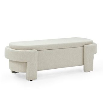 Modern Large Linen Upholstered Storage Ottoman Bench for Entryway, Bed End Bench
