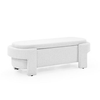 Modern Large Linen Upholstered Storage Ottoman Bench for Entryway, Bed End Bench