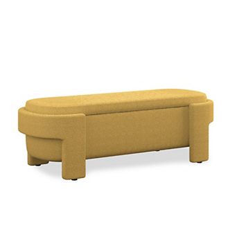 Modern Large Linen Upholstered Storage Ottoman Bench for Entryway, Bed End Bench