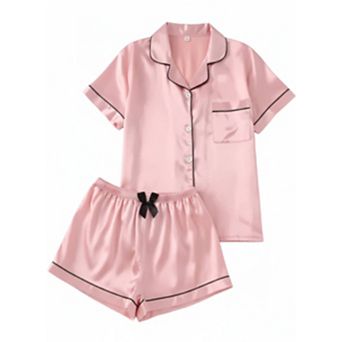2 pc Women's Short Sleeve Satin Pajama Set