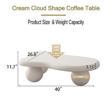 40" Modern Cloud Shaped Coffee Table with 3 Ball Legs