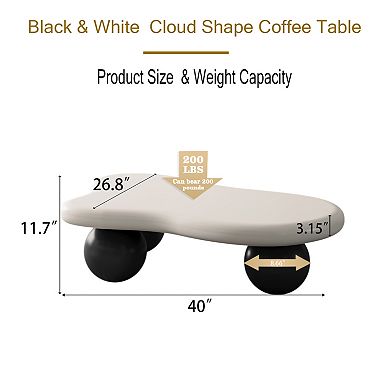 40" Modern Cloud Shaped Coffee Table with 3 Ball Legs