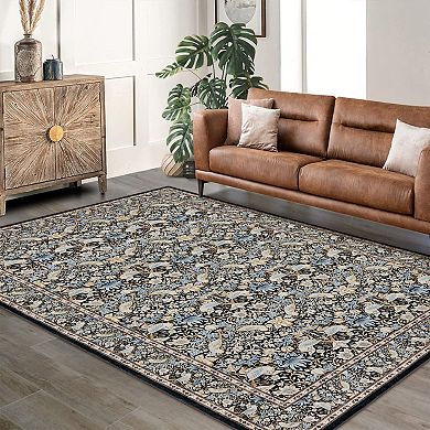 Modern Vintage Floral Low-Pile Durable Indoor Rug