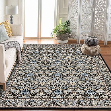 Modern Vintage Floral Low-Pile Durable Indoor Rug