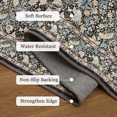 Modern Vintage Floral Low-Pile Durable Indoor Rug