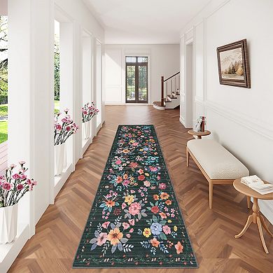 Modern Floral Burst Low-Pile Durable Indoor Area Rug
