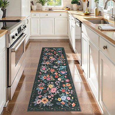 Modern Floral Burst Low-Pile Durable Indoor Area Rug
