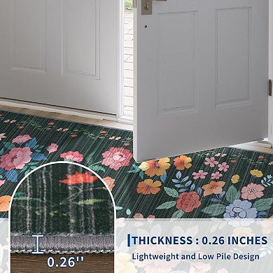 Modern Floral Burst Low-Pile Durable Indoor Area Rug