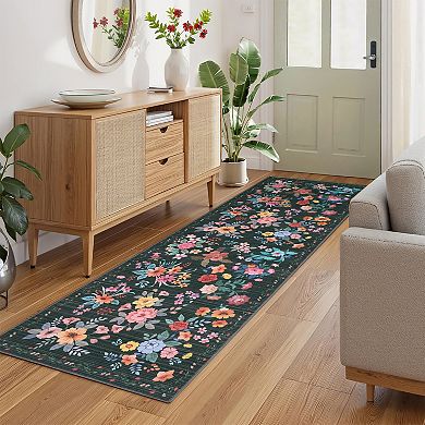 Modern Floral Burst Low-Pile Durable Indoor Area Rug