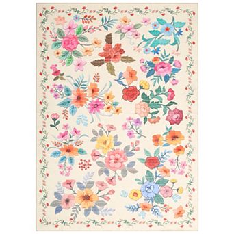 Modern Floral Burst Low-Pile Durable Indoor Area Rug