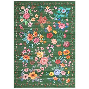 Modern Floral Burst Low-Pile Durable Indoor Area Rug
