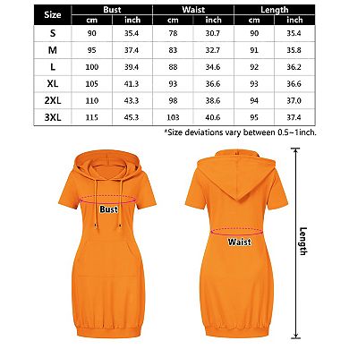Women's Short Sleeve Hoodie Dress Short Length with Front Pocket