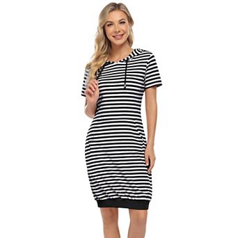 Women's Short Sleeve Hoodie Dress Short Length with Front Pocket
