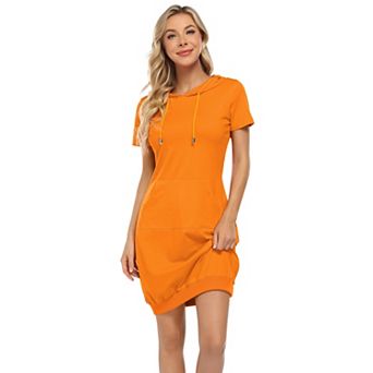 Women Casual Short Sleeve Hooded Sweatshirt Dress Cropped with Pocket