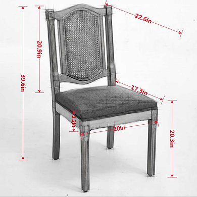 Aoolive Solid Wood Rattan-Back Dining Chair Set of 2, Classic Linen Cushion Kitchen Chairs