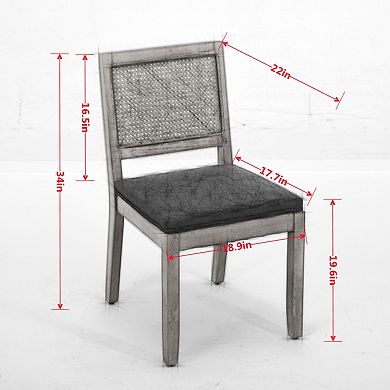 Aoolive 2-Piece Farmhouse Dining Chairs, Linen Seat Wooden Accent Chair with Rattan Back