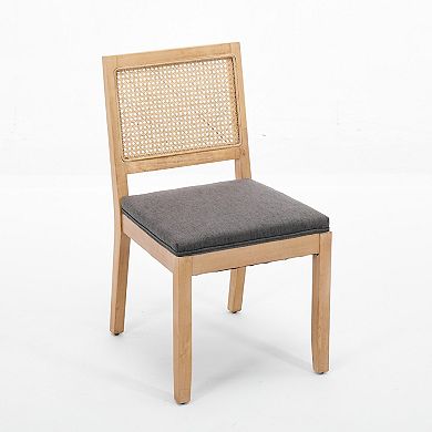 Aoolive 2-Piece Farmhouse Dining Chairs, Linen Seat Wooden Accent Chair with Rattan Back