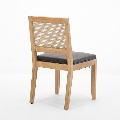 Aoolive 2-Piece Farmhouse Dining Chairs, Linen Seat Wooden Accent Chair with Rattan Back