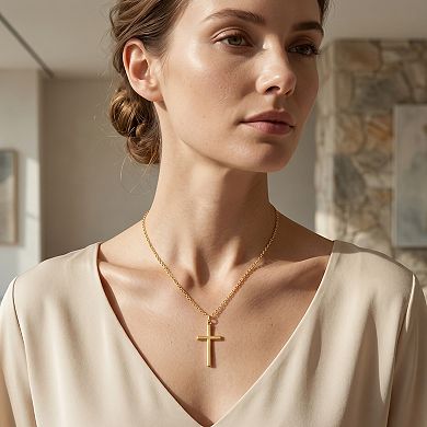 14K Gold Plated 18 Inch Cross Pendant Necklace