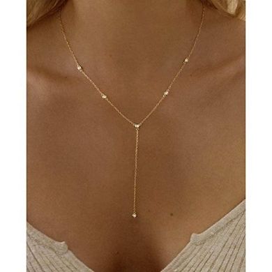 14K Gold Plated Dainty Long Lariat Choker Necklace