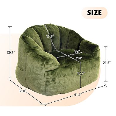 Tufted Memory Foam Bean Bag Chair - Cozy Faux Fur Lounge Sofa with Armrests