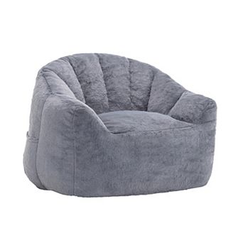 Tufted Memory Foam Bean Bag Chair - Cozy Faux Fur Lounge Sofa with Armrests