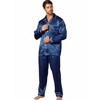 2 pc Men's Autumn/Winter Long Sleeve Satin Pajama Pants Set