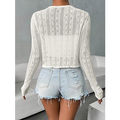 Women's Tie Front Cardigan Lightweight Sweater Cute Flower Cardigan