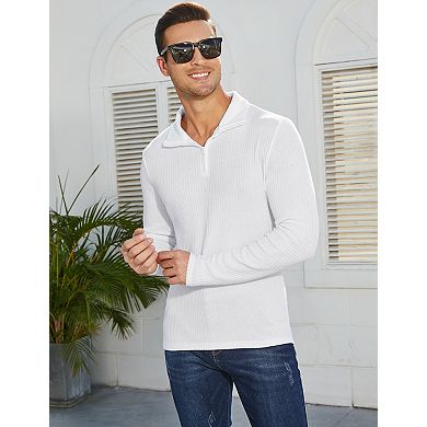 Men's Casual Slim Fit Quarter Zip Pullover Sweaters Knit Texture Sweater