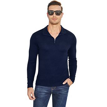 Men's Casual Slim Fit Quarter Zip Pullover Sweaters Knit Texture Sweater