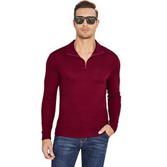 Men's Casual Slim Fit Quarter Zip Pullover Sweaters Knit Texture Sweater