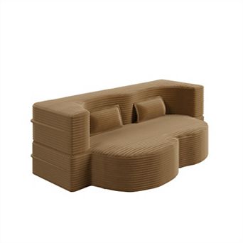 Modern Corduroy Convertible Floor Sofa, Full-Size Folding Sleeper Mattress with 2 Pillows