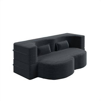 Modern Corduroy Convertible Floor Sofa, Full-Size Folding Sleeper Mattress with 2 Pillows