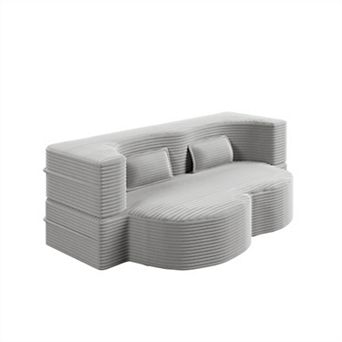 Modern Corduroy Convertible Floor Sofa, Full-Size Folding Sleeper Mattress with 2 Pillows