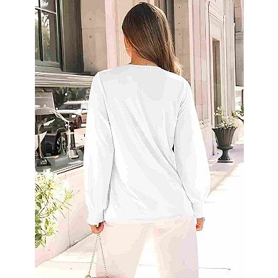 Crew Neck Blouse Women's Lantern Long Sleeve Ruffled Cuff Tunic Top