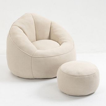 High-Pressure Foam Bean Bag Chair & Ottoman Set - Large Adult Lounge Sofa with Padded Support